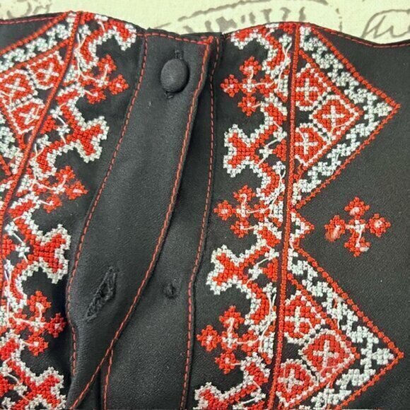 ASOS Fringed Western Tank Top Womens Black Red Embroidered Rockabilly Size 0 - Picture 5 of 11